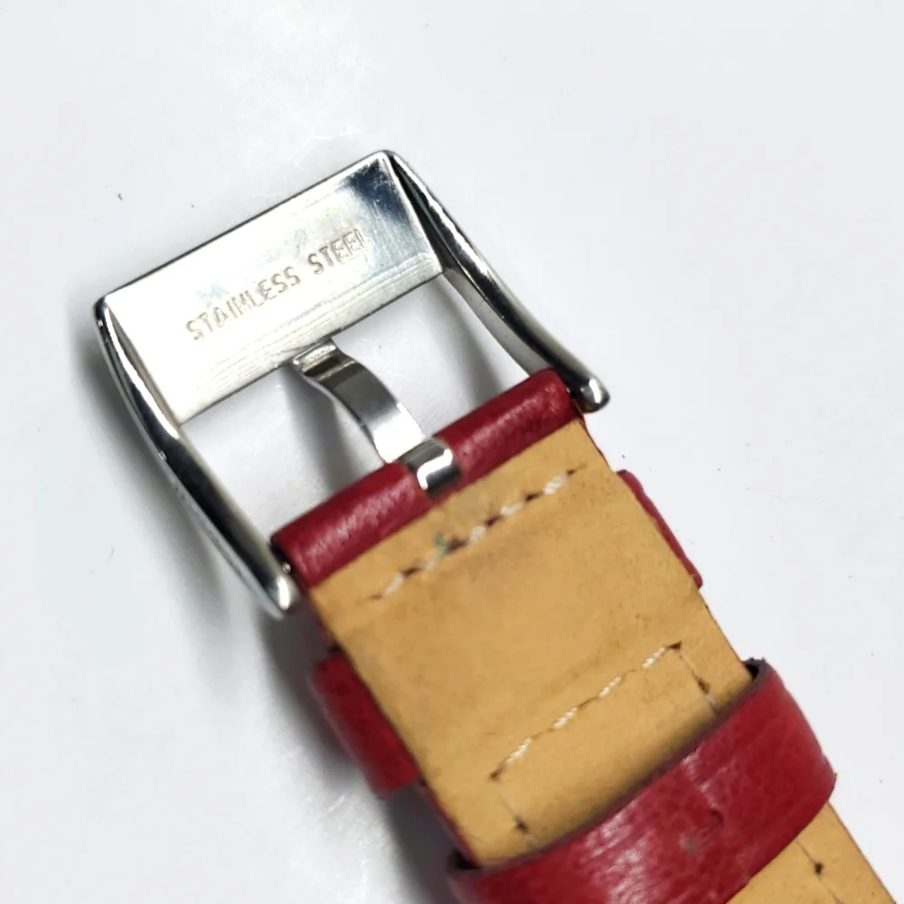 Fossil Watch AM-4188 Silver Watch Red Leather Band Crystal Bling